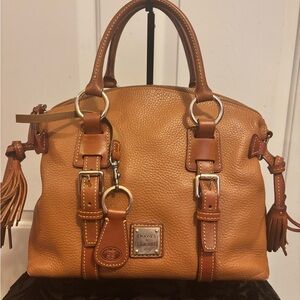 Dooney & Bourke Tan Leather Satchel with Tassel Details
